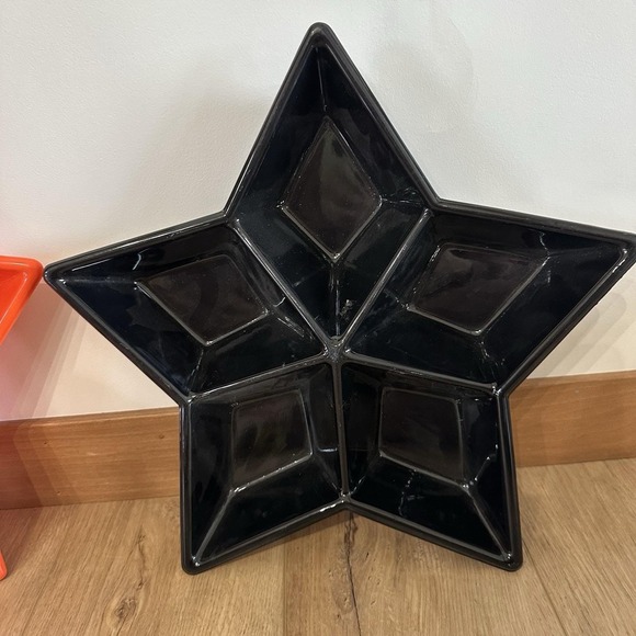 Set Of 2 VTG Halloween Plastic Star Serving Trays 90's Orange Black Relish Fruit - Picture 2 of 8